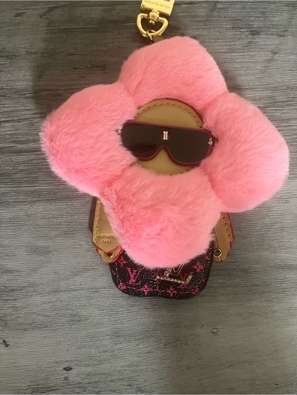 Pink Plush Flower Keychain Bag Charm Luxury Fashion